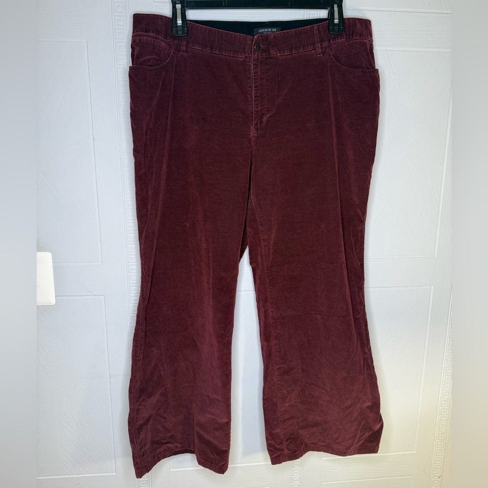 Lafayette 148 Mercer Stretchy Corduroy Flared Leg Pants Wine Red Plus Size 18W